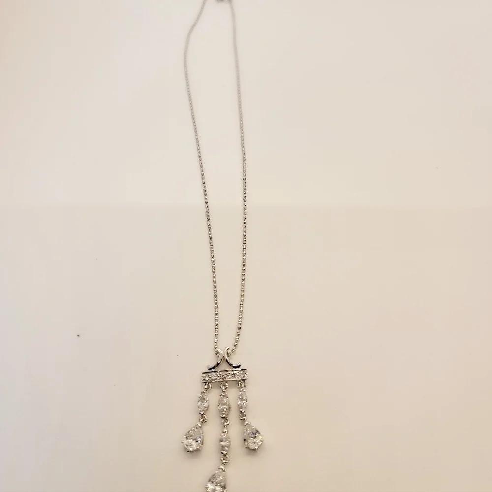 NWOT 925 Sterling Silver Cubic Zirconia White gold plated necklace - Picture 4 of 5